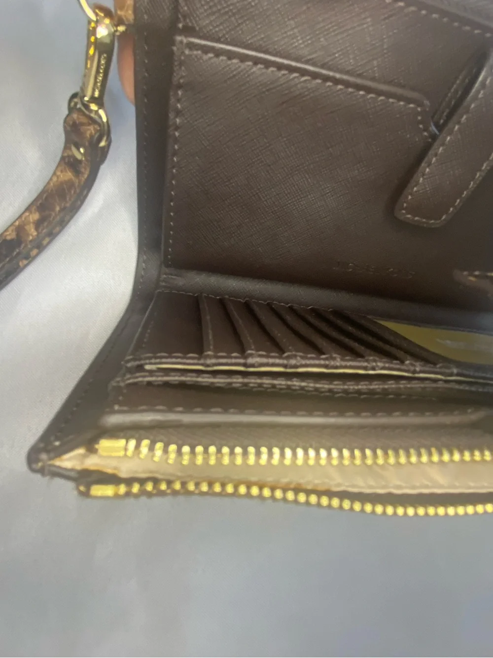 Michael Kors Brown Snake-Print Wristlet Clutch with Gold Logo